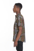 Mens Casual Short Sleeve Checker Plaid Shirts - VacationGrabs