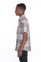 Mens Casual Short Sleeve Checker Plaid Shirts - VacationGrabs