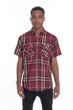Mens Casual Short Sleeve Checker Plaid Shirts - VacationGrabs