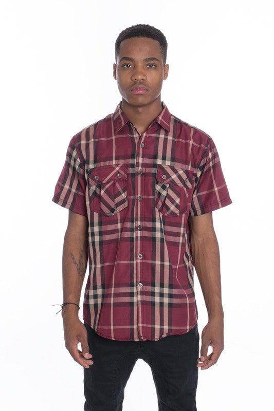 Mens Casual Short Sleeve Checker Plaid Shirts - VacationGrabs
