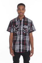 Mens Casual Short Sleeve Checker Plaid Shirts - VacationGrabs