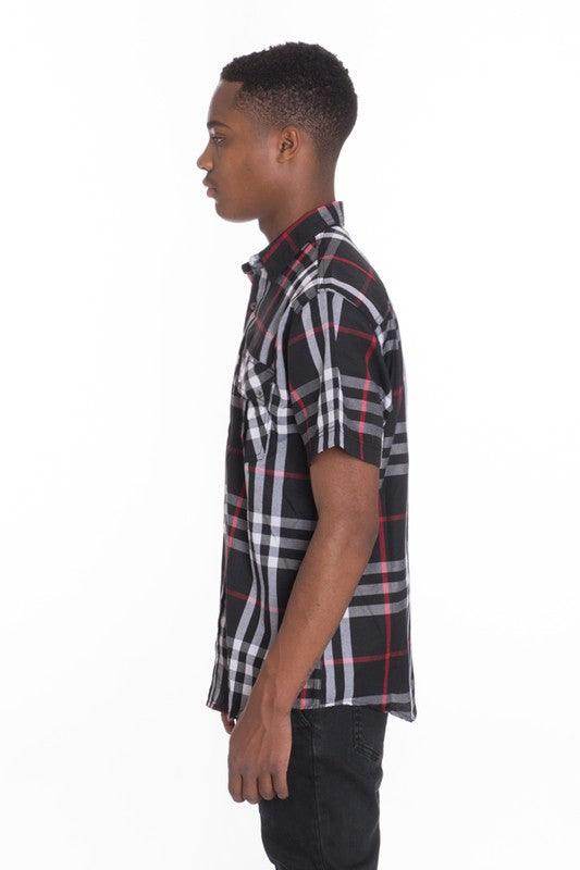 Mens Casual Short Sleeve Checker Plaid Shirts - VacationGrabs