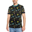 WEIV mens tropical print tshirt with colorful palm tree pattern on black background