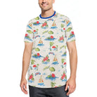 WEIV mens tropical print tshirt with sailboat and floral design in blue and red on white background