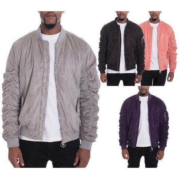 Microsuede Scrunched Bomber Jacket - VacationGrabs