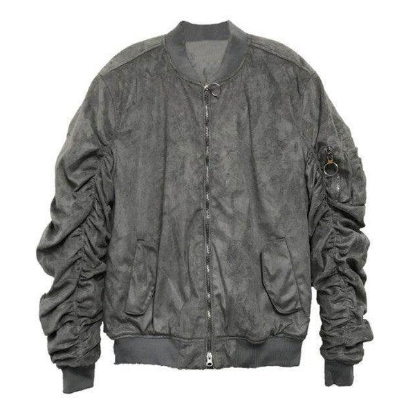 Microsuede Scrunched Bomber Jacket - VacationGrabs