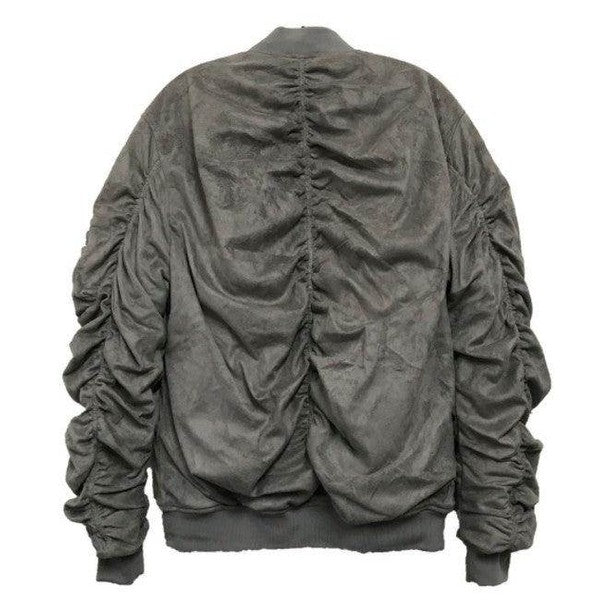 Microsuede Scrunched Bomber Jacket - VacationGrabs