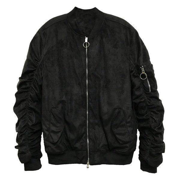 Microsuede Scrunched Bomber Jacket - VacationGrabs