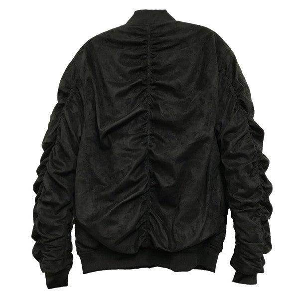 Microsuede Scrunched Bomber Jacket - VacationGrabs