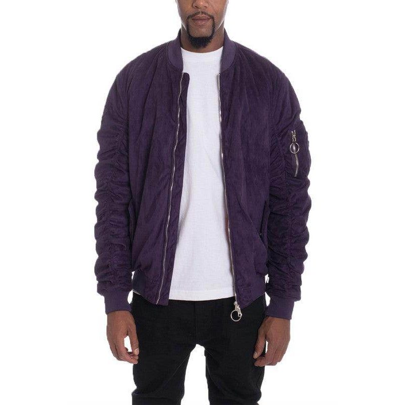 Microsuede Scrunched Bomber Jacket - VacationGrabs