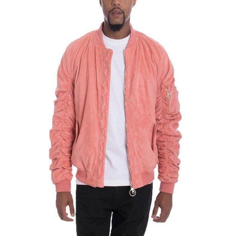 Microsuede Scrunched Bomber Jacket - VacationGrabs