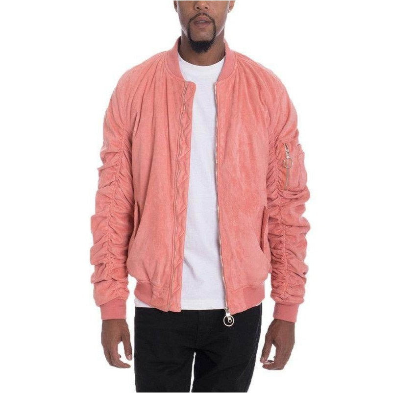 Microsuede Scrunched Bomber Jacket - VacationGrabs