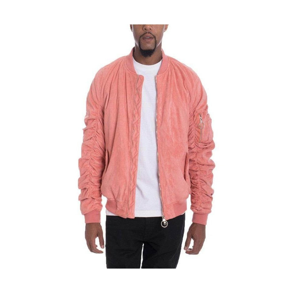 Microsuede Scrunched Bomber Jacket - VacationGrabs