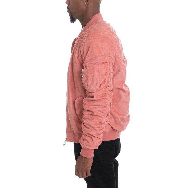 Microsuede Scrunched Bomber Jacket - VacationGrabs