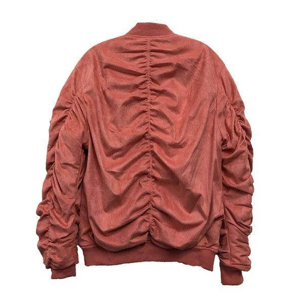 Microsuede Scrunched Bomber Jacket - VacationGrabs