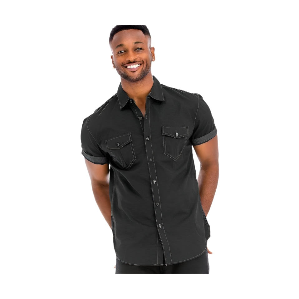 Mens Outline Stitch Short Sleeve Shirts - VacationGrabs