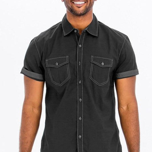 Men's Shirts Weiv Outline Stitch Short Sleeve Shirt