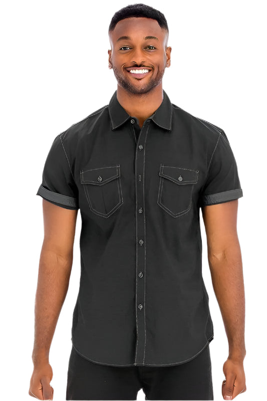 Mens Outline Stitch Short Sleeve Shirts - VacationGrabs