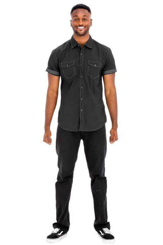 Mens Outline Stitch Short Sleeve Shirts - VacationGrabs