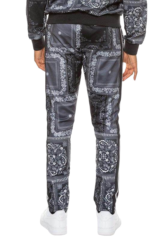 Mens Paisley Bandana Print Track Pants - VacationGrabs