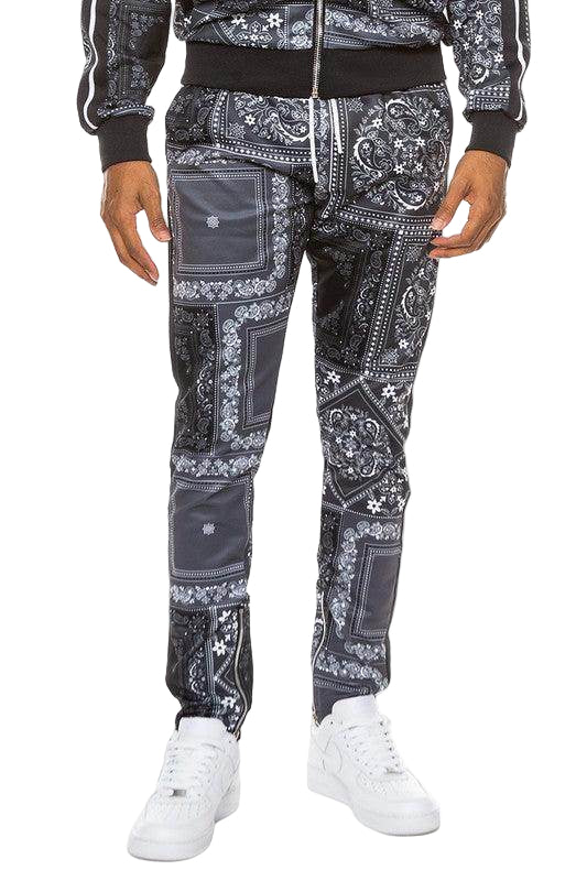 Mens Paisley Bandana Print Track Pants - VacationGrabs