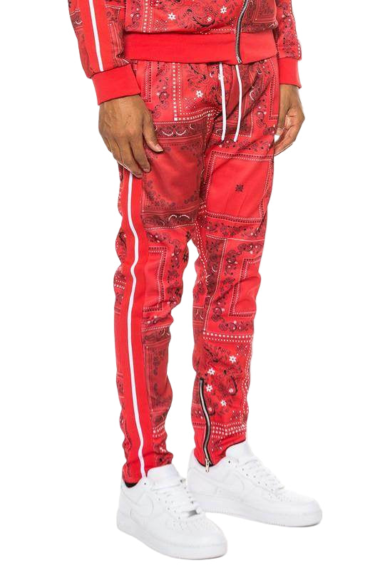 Mens Paisley Bandana Print Track Pants - VacationGrabs