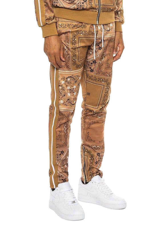 Mens Paisley Bandana Print Track Pants - VacationGrabs