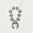 Colorful western concho necklace for women with matching earrings, perfect for adding flair to any outfit.