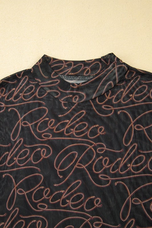 JUNIPER BLVD women's western rodeo mesh top featuring a stylish rodeo print design
