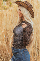 JUNIPER BLVD western rodeo mesh top for women featuring a stylish print and comfortable fit