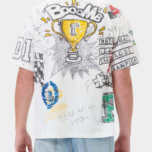Men's Shirts - Tee's White All Over Doodling Tee Shirt