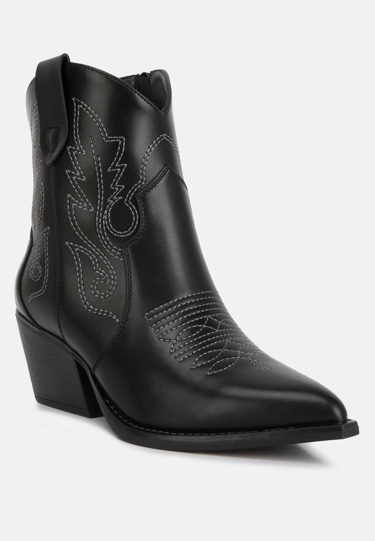 Black London Rag International ankle cowboy boots with decorative stitching and a classic design