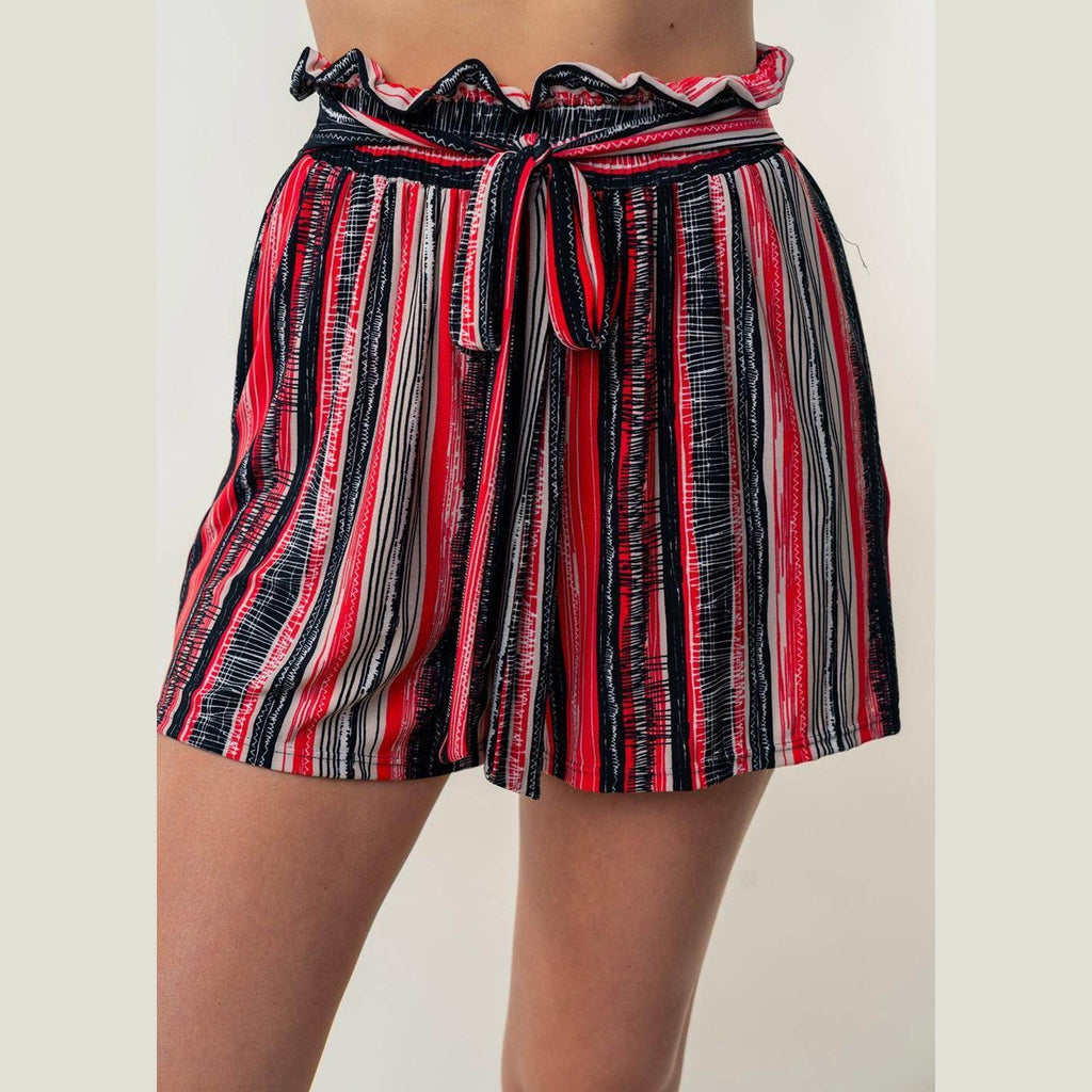 White Birch Full Size High Waisted Striped Shorts - VacationGrabs