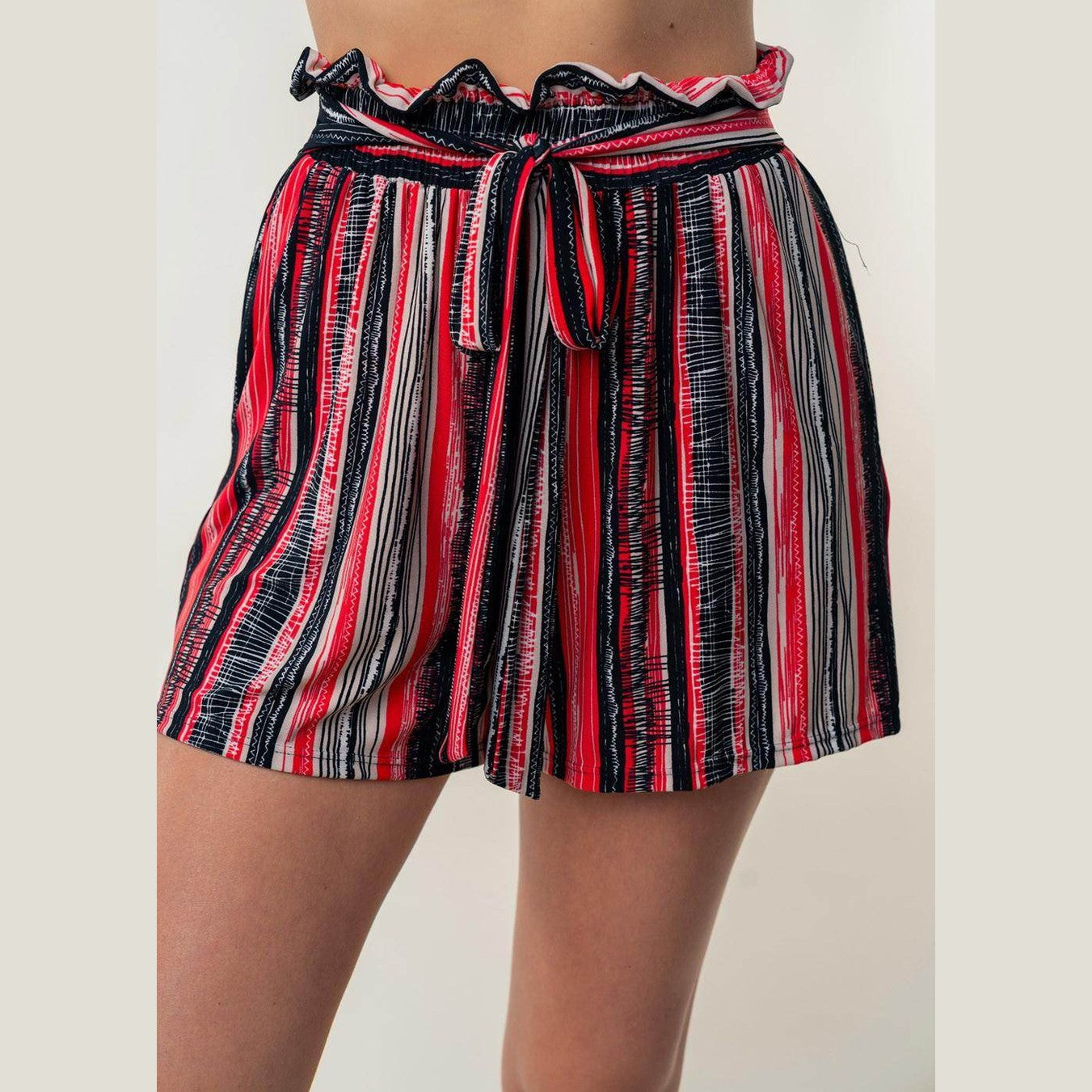 White Birch Full Size High Waisted Striped Shorts - VacationGrabs