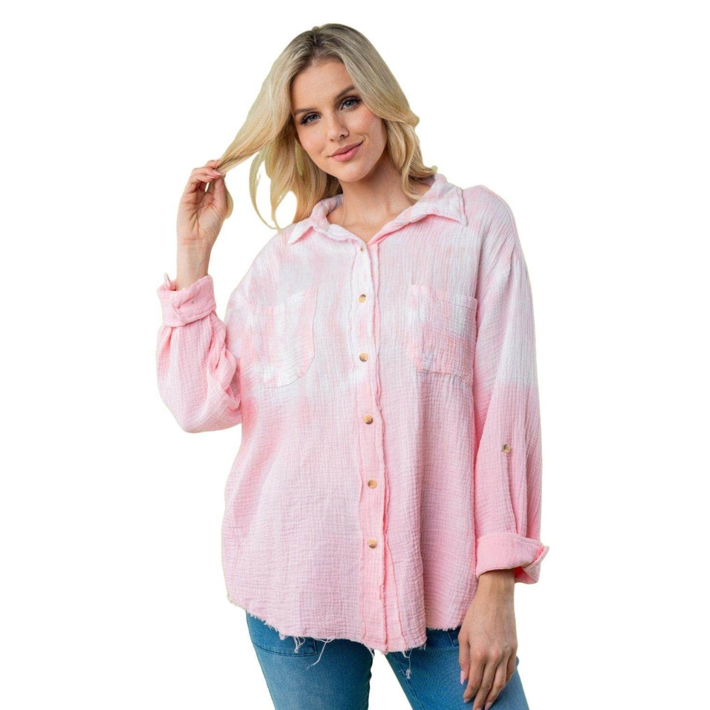 White Birch Full Size Long Sleeve Tie Dye Shirt - VacationGrabs
