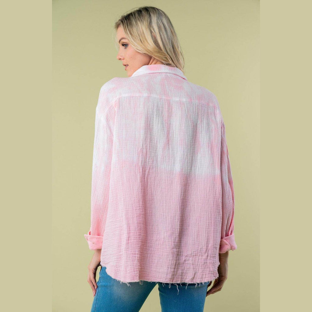 White Birch Full Size Long Sleeve Tie Dye Shirt - VacationGrabs