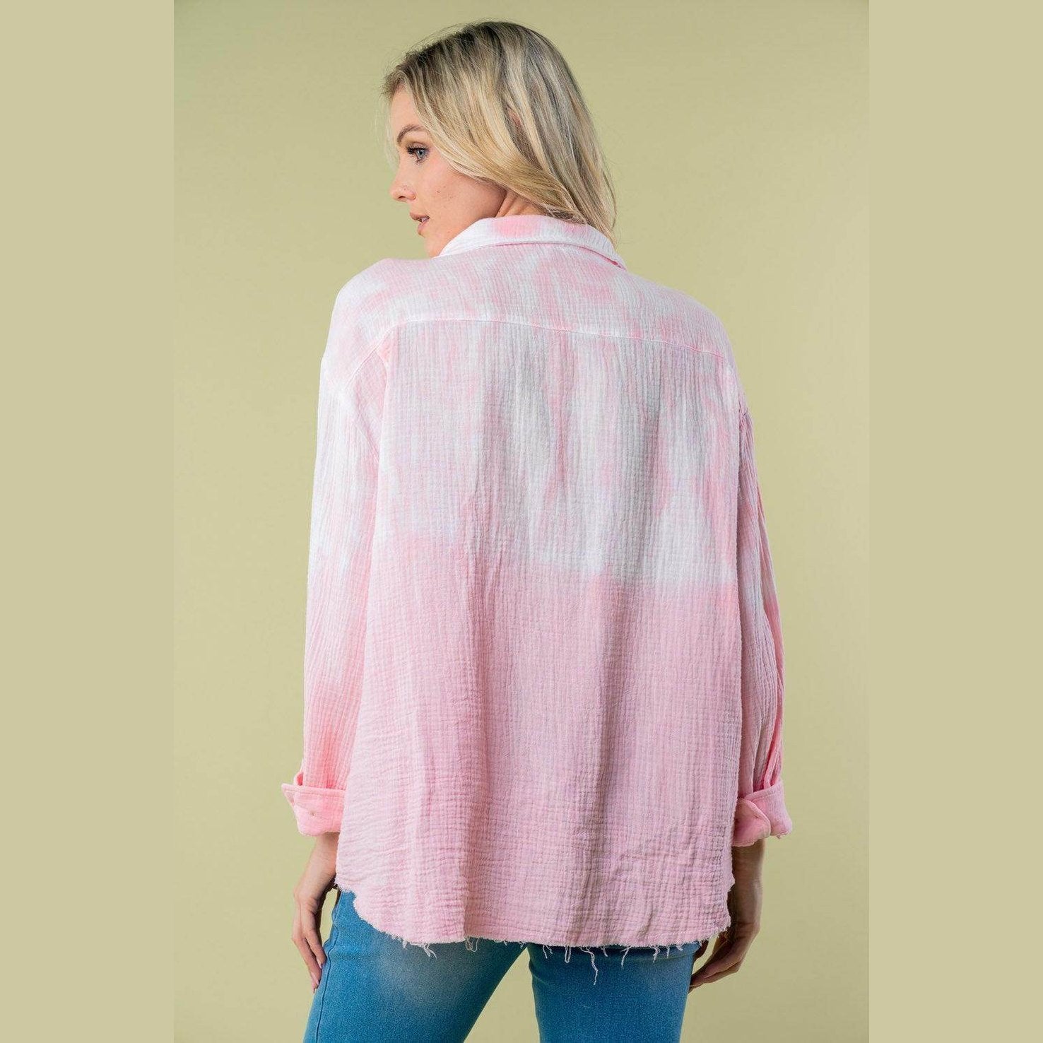 White Birch Full Size Long Sleeve Tie Dye Shirt - VacationGrabs
