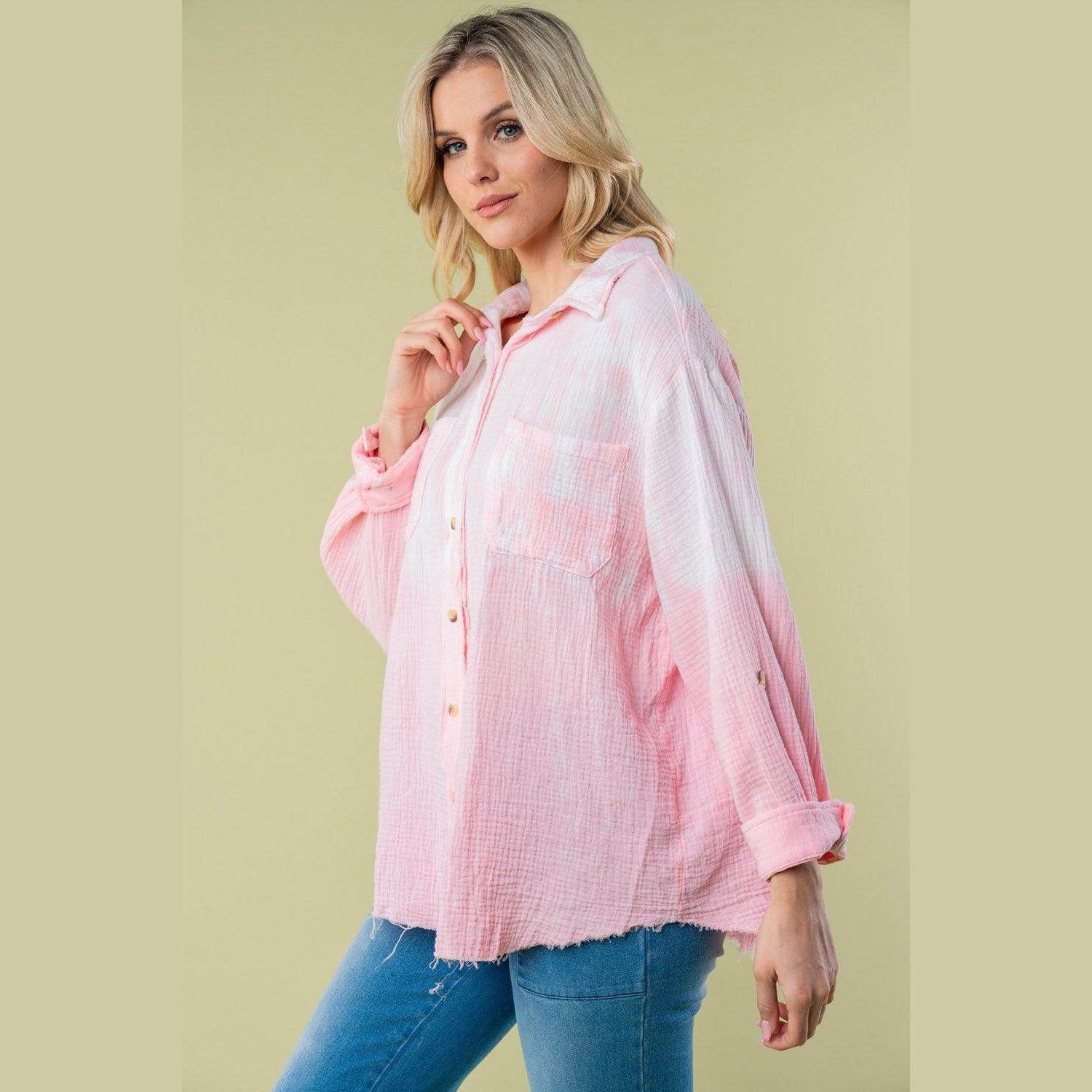 White Birch Full Size Long Sleeve Tie Dye Shirt - VacationGrabs