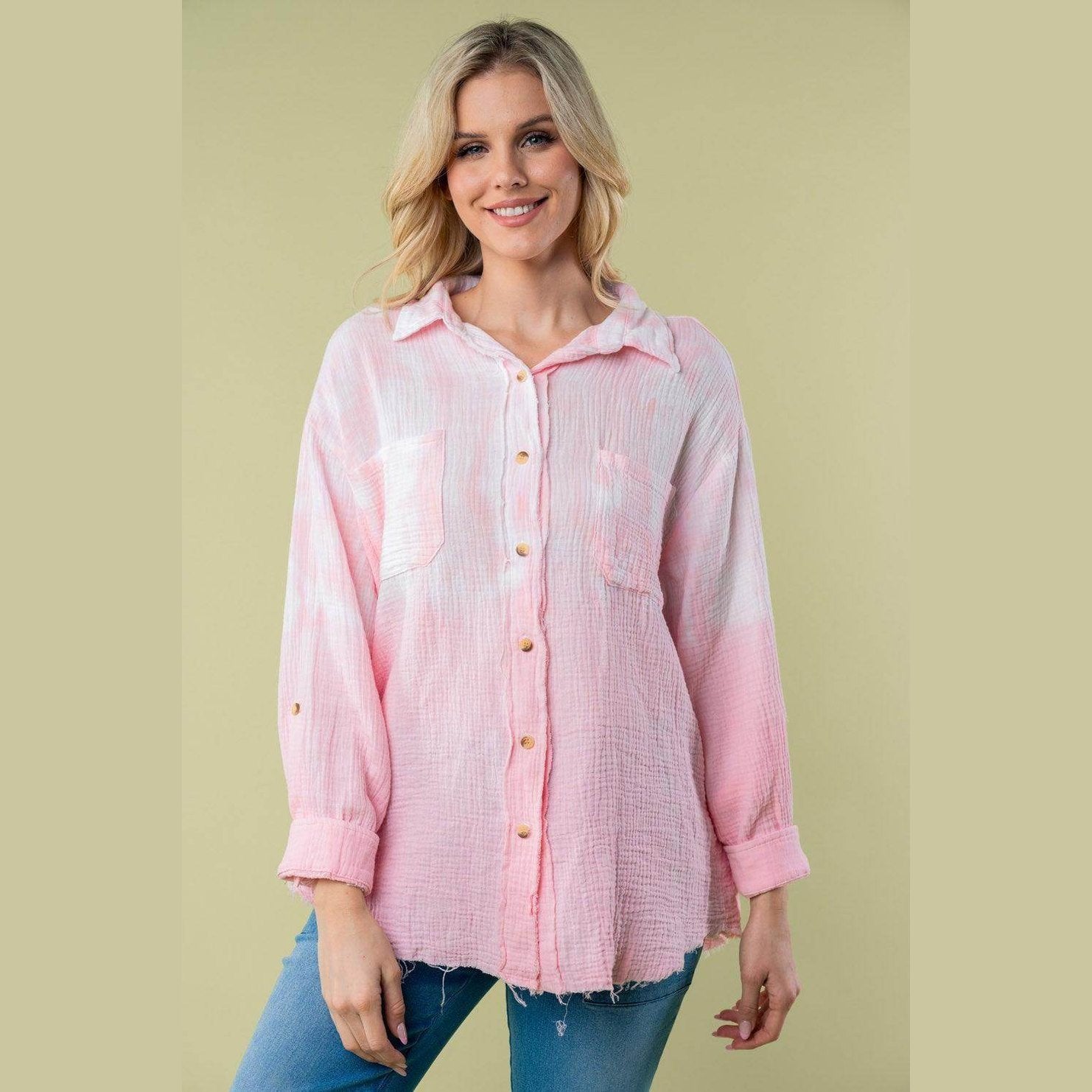 White Birch Full Size Long Sleeve Tie Dye Shirt - VacationGrabs
