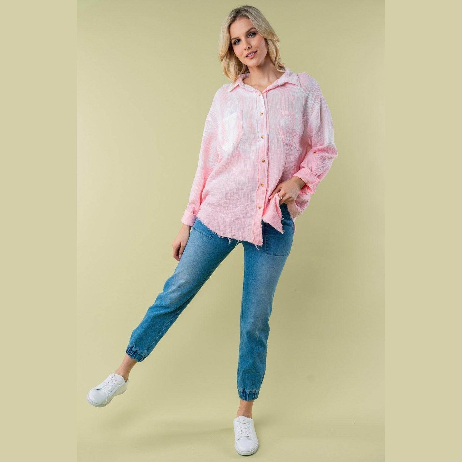 White Birch Full Size Long Sleeve Tie Dye Shirt - VacationGrabs