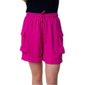 White Birch High Waisted Drawstring Knit Cargo Shorts - VacationGrabs