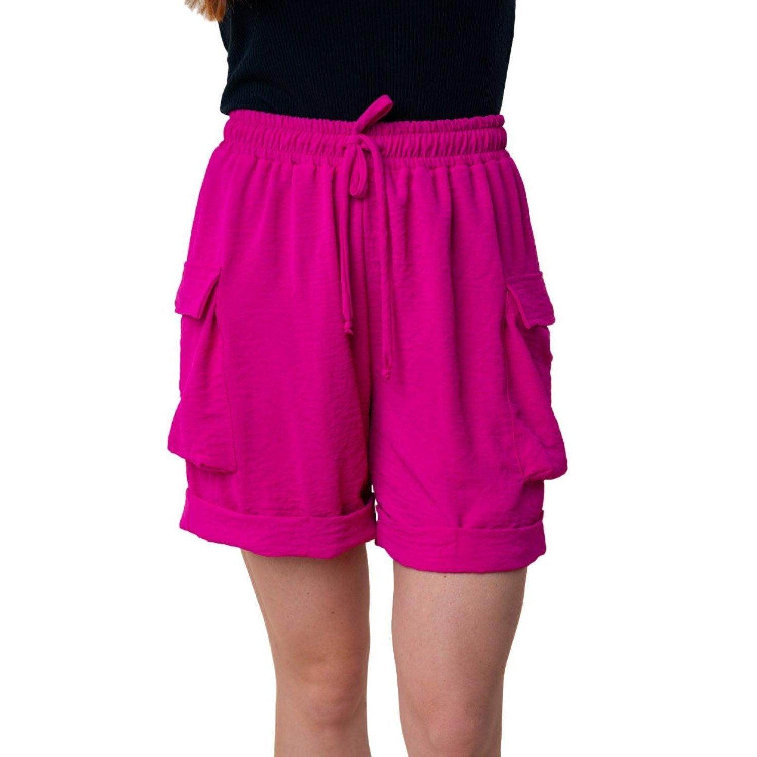 White Birch High Waisted Drawstring Knit Cargo Shorts - VacationGrabs