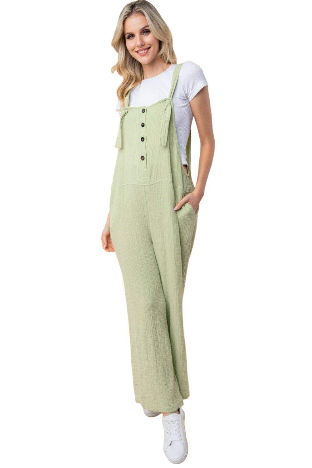 Jumpsuits & Rompers White Birch Texture Sleeveless Wide Leg Jumpsuit