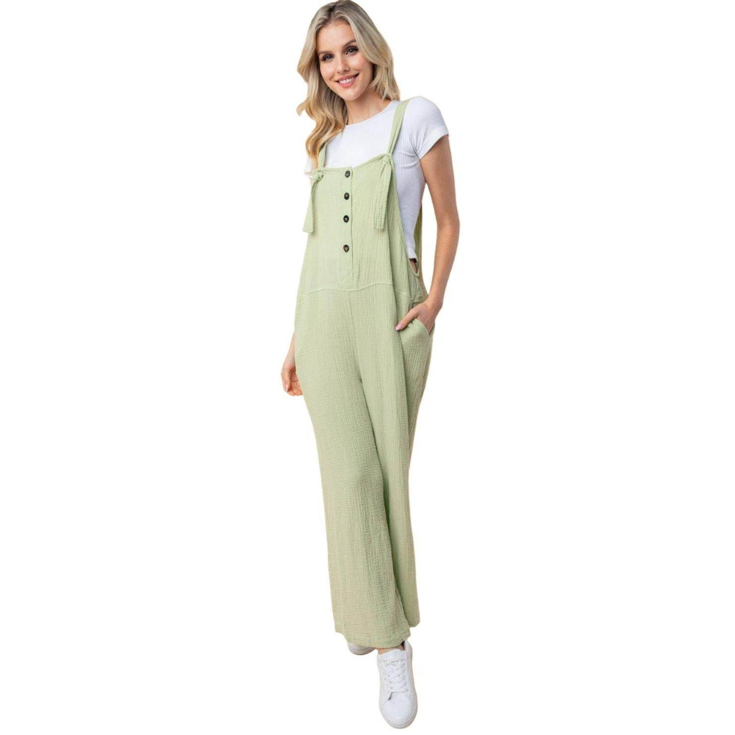 White Birch Texture Sleeveless Wide Leg Jumpsuit - VacationGrabs