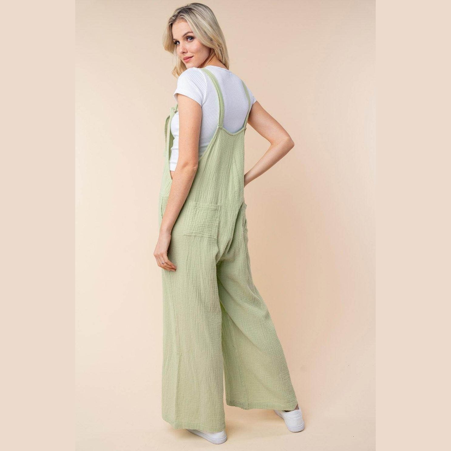 White Birch Texture Sleeveless Wide Leg Jumpsuit - VacationGrabs