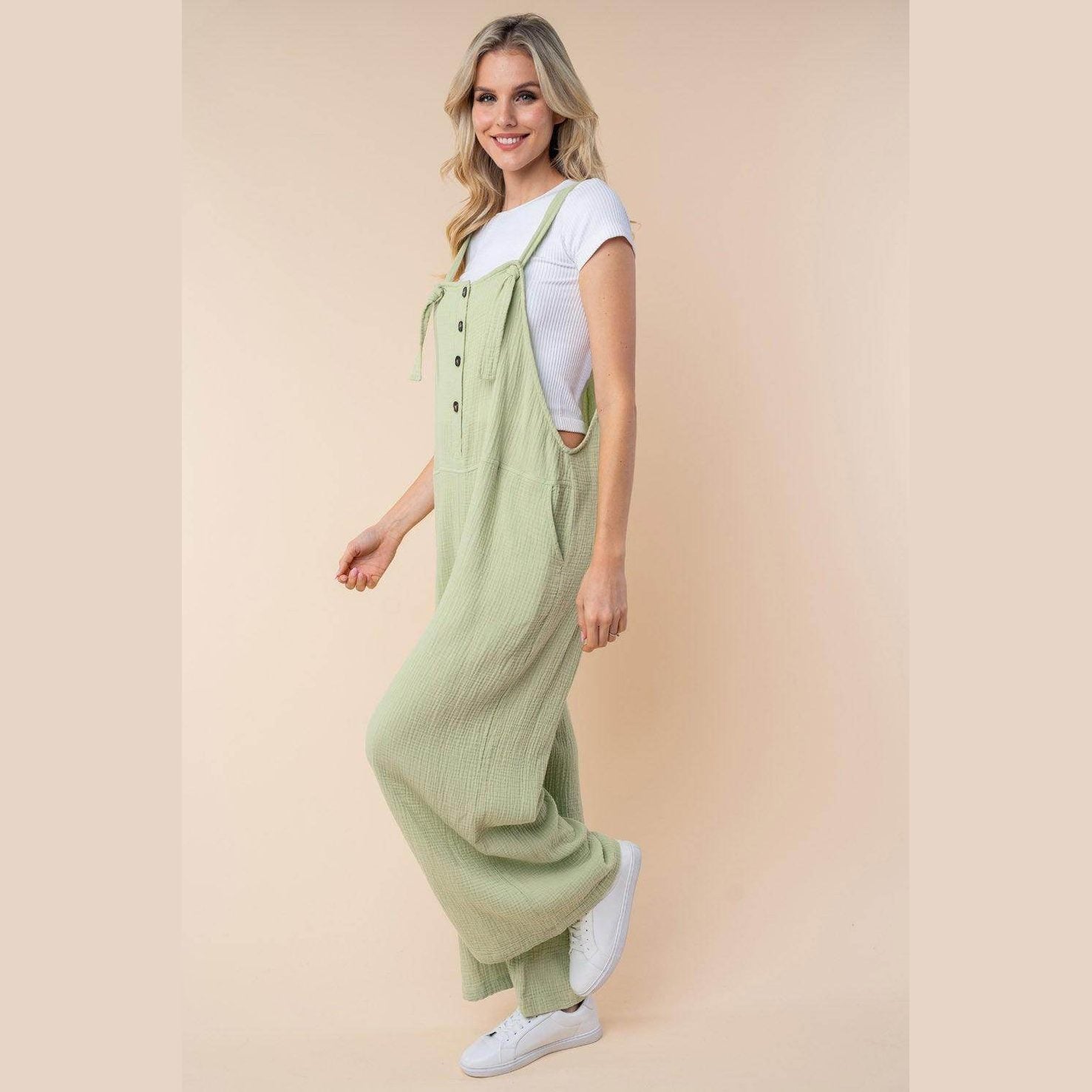 White Birch Texture Sleeveless Wide Leg Jumpsuit - VacationGrabs