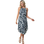 White Birch Tied Ruched Floral Sleeveless Knee Length Dress - VacationGrabs