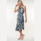 White Birch Tied Ruched Floral Sleeveless Knee Length Dress - VacationGrabs