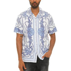 White Blue Paisley Button Down Shirt - VacationGrabs