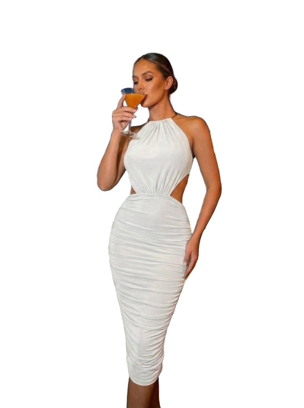 Women's white bodycon midi dress, perfect for clubwear events